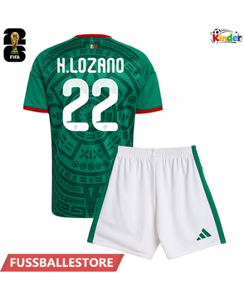 Günstige Mexiko Hirving Lozano #22 Heimtrikotsatz Kinder WM 2026 Kurzarm (+ Kurze Hosen)